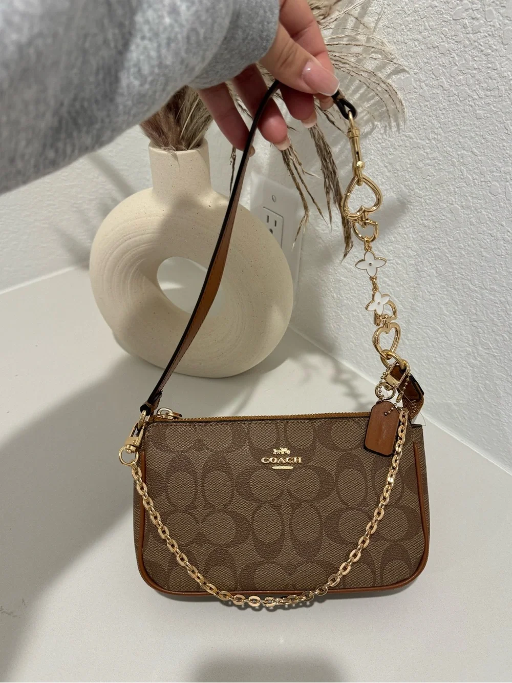 Coach Brown Signature Canvas Chain Strap Crossbody